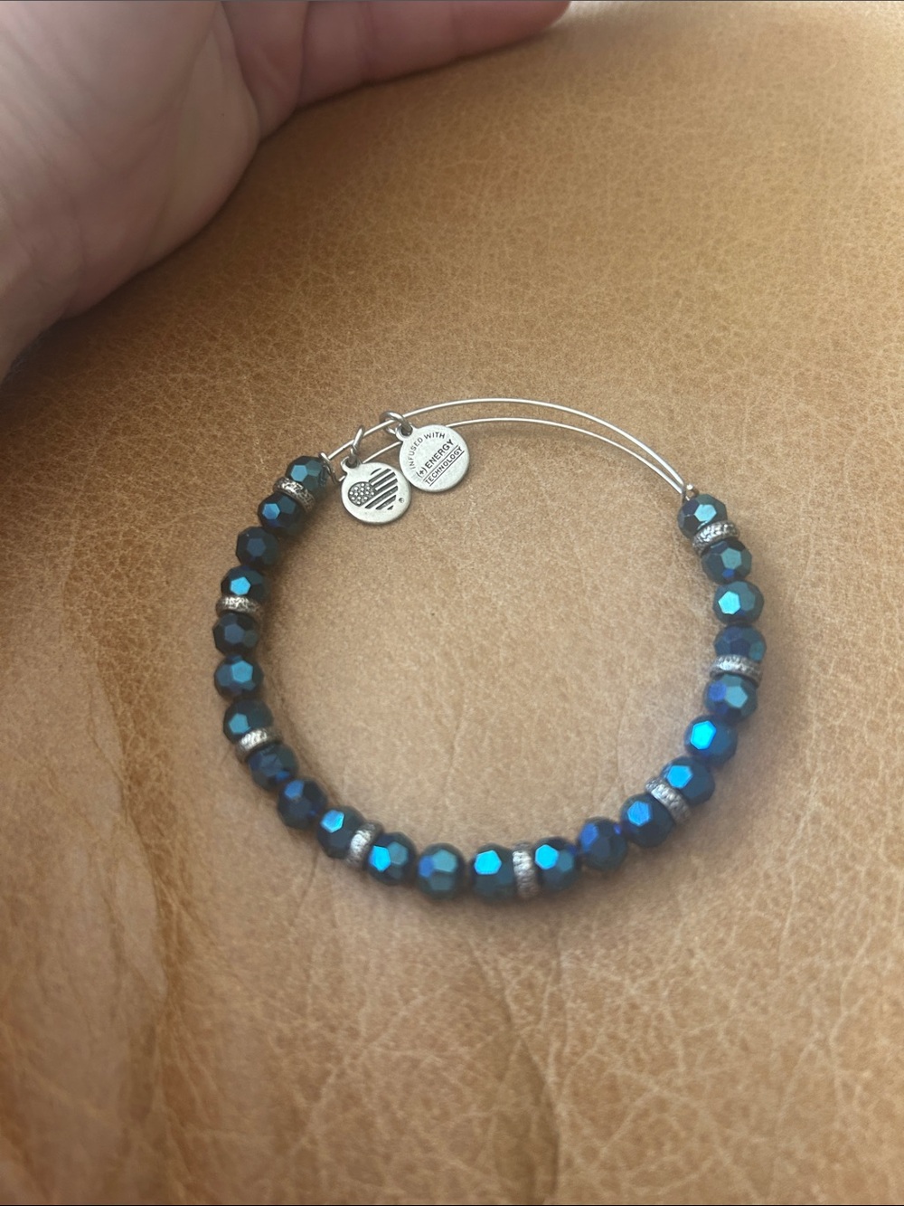 Alex and Ani Iridescent Blue Faceted Bead Expandable Bracelet